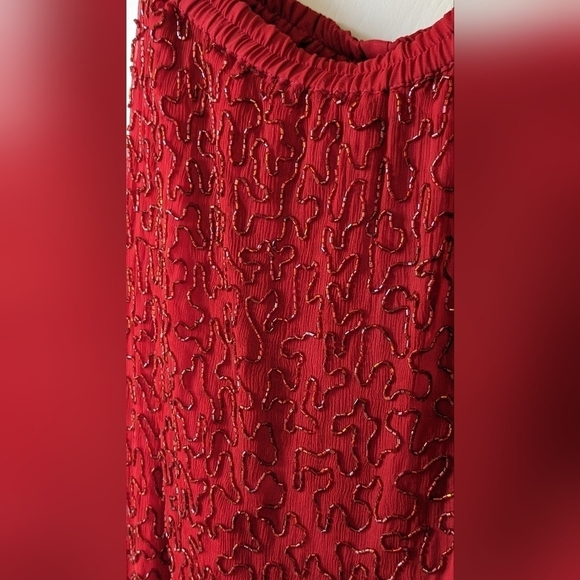 Vintage Milano 100% Silk Beaded 2pc set, Red and Gold Sequins, Stunning! XL - Picture 7 of 12